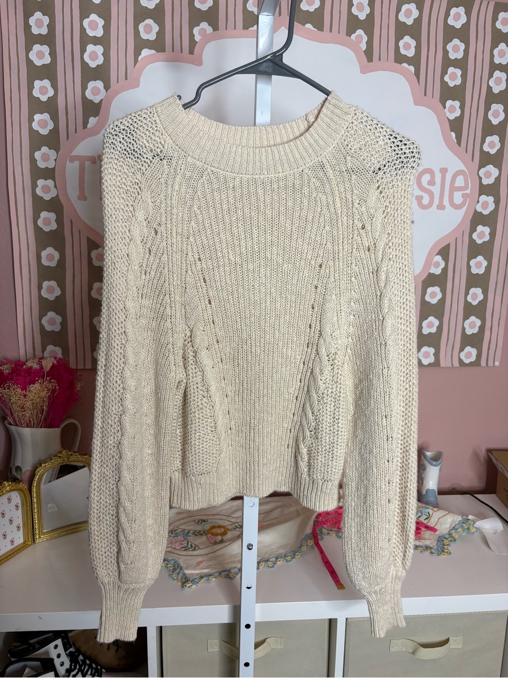 American Eagle Cozy Cream Cable-Knit Women's Sweater